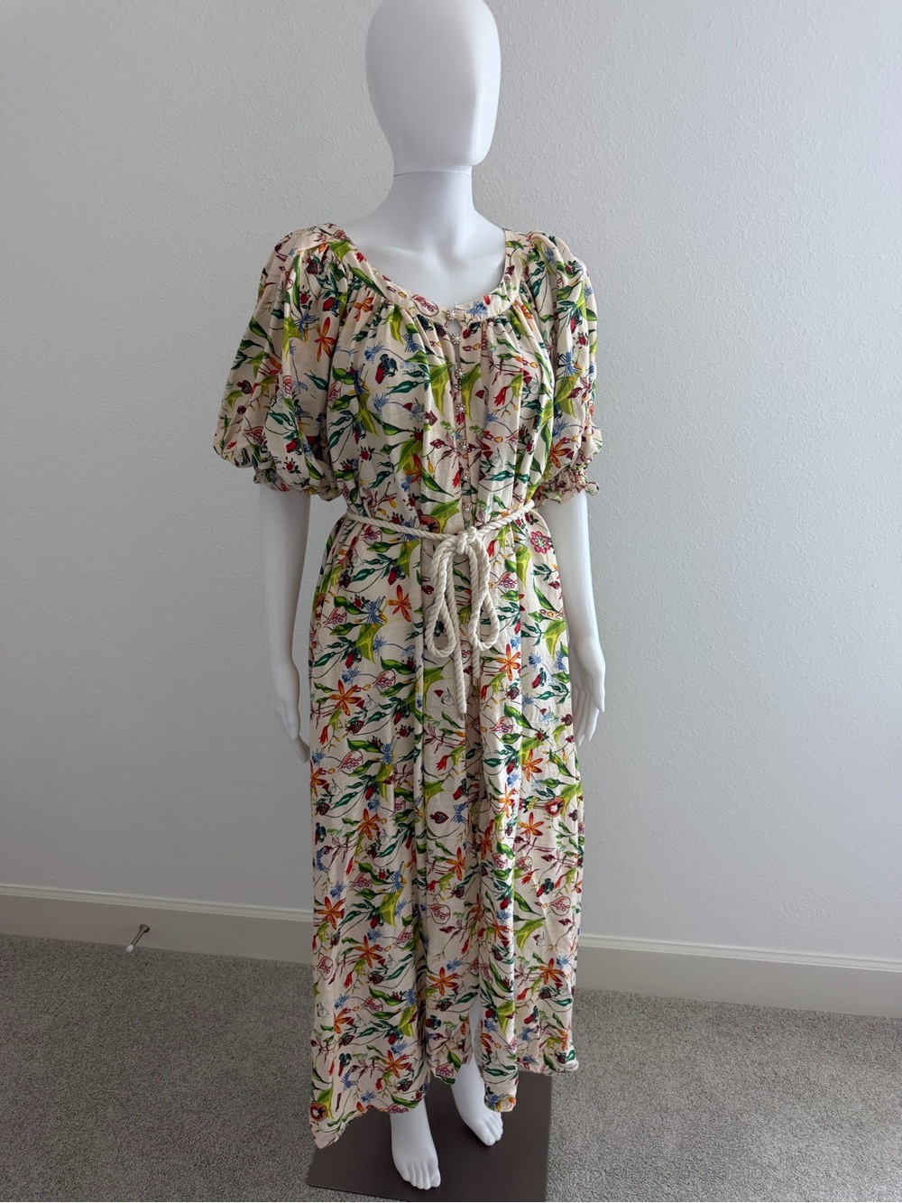 La Boheme Girls Women's Cream Floral Maxi Dress with Puff Sleeves - Picture 7 of 10